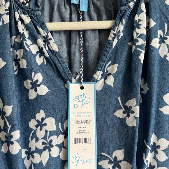 NWT Draper James floral popover dress in medium wash women’s L - Picture 3 of 4